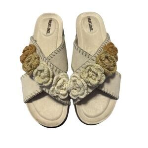 MUK LUKS Penelope Sandal Women's Stone Suede Cork Footbed Appliqué Size 11 New